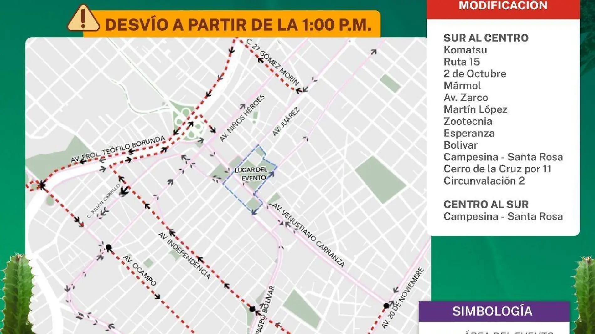 modificación de rutas del camión